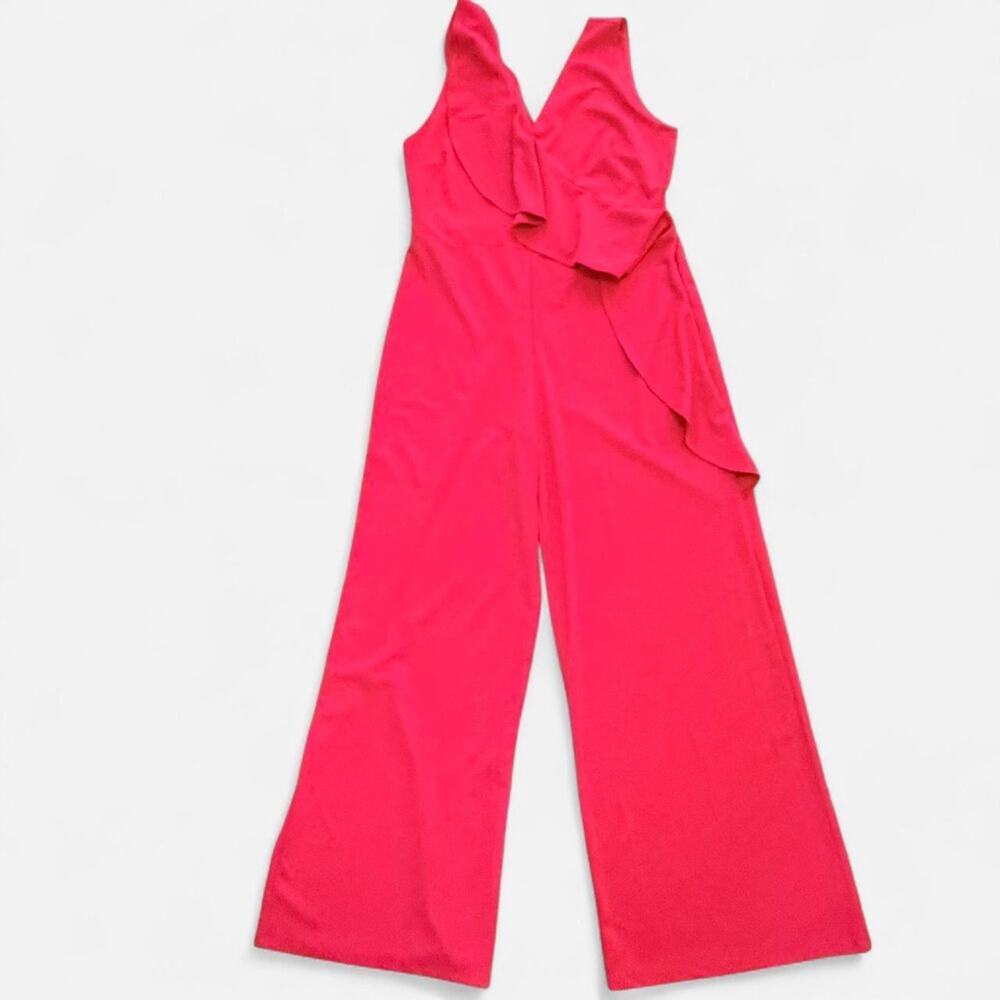 Ruffle Jumpsuit Red 3XLarge Plus Size Wide Leg V-Neck Party wedding guest attire